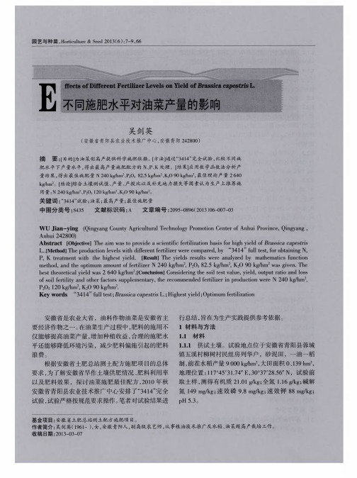 不同施肥水平对油菜产量的影响