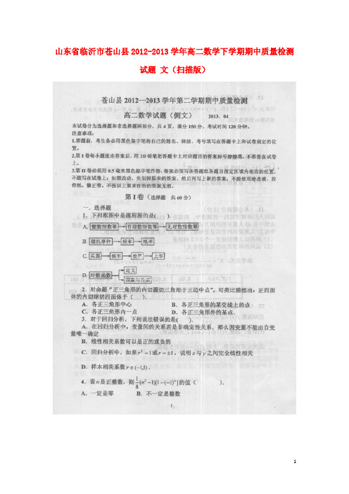 山东省临沂市苍山县高二数学下学期期中质量检测试题 文(扫描版)新人教A版