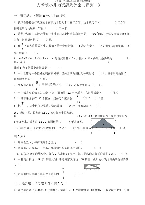 人教版小升初数学毕业试题选及答案