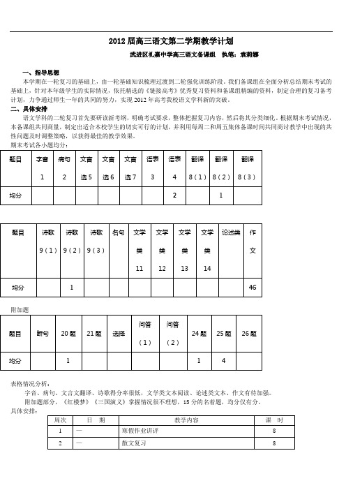 2012届高三语文第二学期教学计划