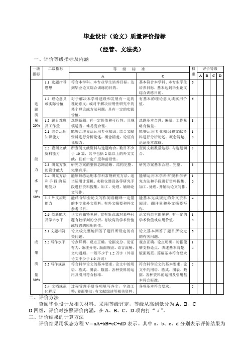 毕业设计质量评价指标