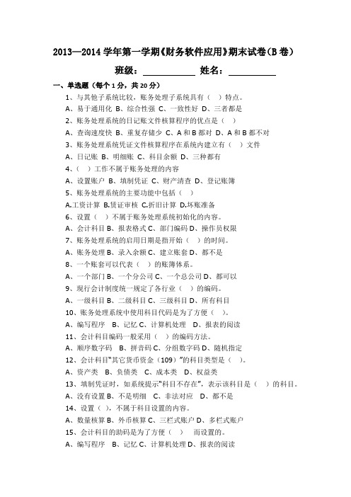 财务软件应用试题(B)