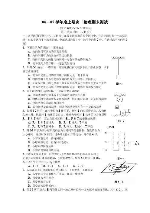06-07学年度上期高一物理期末测试.doc