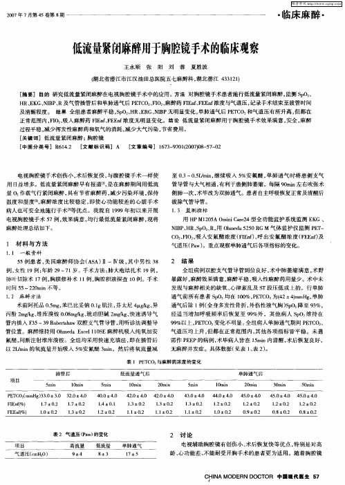 低流量紧闭麻醉用于胸腔镜手术的临床观察