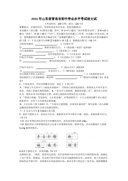 [vip专享]2016青岛中考语文试卷word