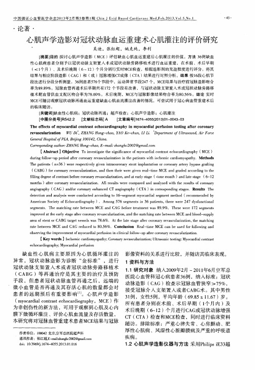 心肌声学造影对冠状动脉血运重建术心肌灌注的评价研究