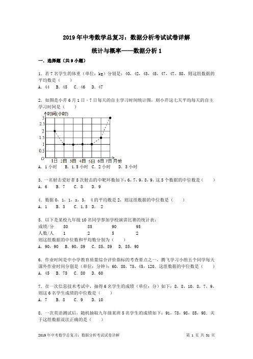 2019年中考数学总复习：数据分析考试试卷详解