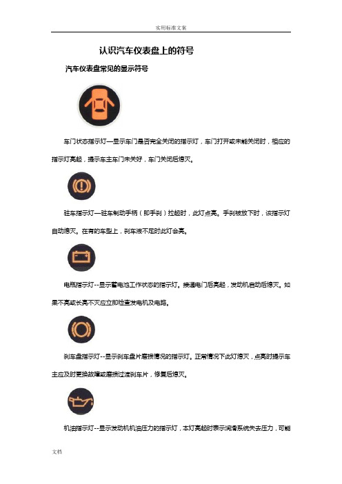 认识汽车仪表盘上地符号