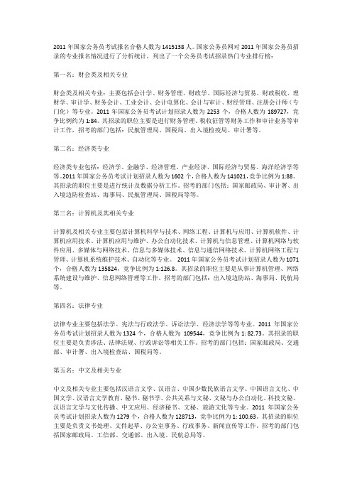 公务员考试招录热门专业排行榜