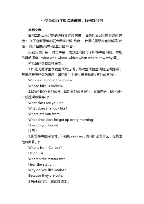 小学英语五年级语法讲解：特殊疑问句