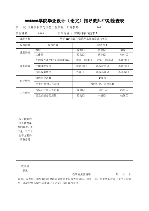 毕业设计(论文)指导教师中期检查表