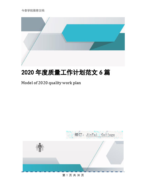 2020年度质量工作计划范文6篇