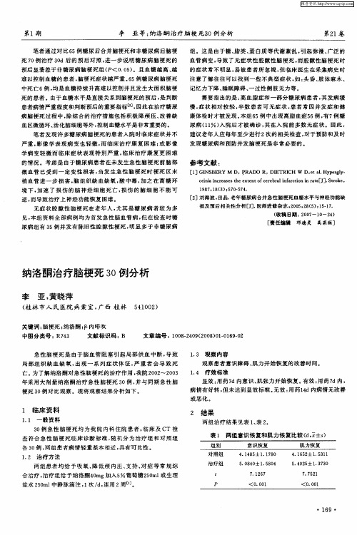 纳洛酮治疗脑梗死30例分析