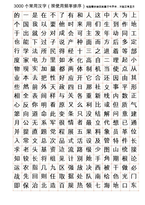 3000常用字行书字帖书法家田英章字体文库不能正常示电脑安装田英章字体即可正常显示