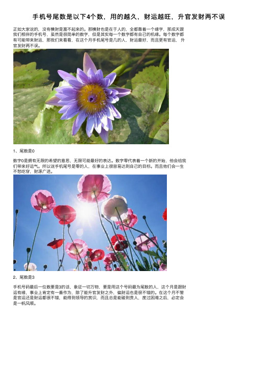 手机号尾数是以下4个数，用的越久，财运越旺，升官发财两不误