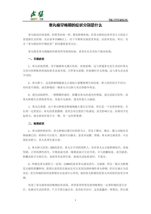 睾丸癌早晚期的症状分别是是什么