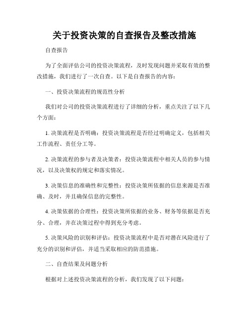 关于投资决策的自查报告及整改措施