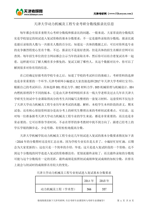 天津大学动力机械及工程专业考研分数线报录比信息
