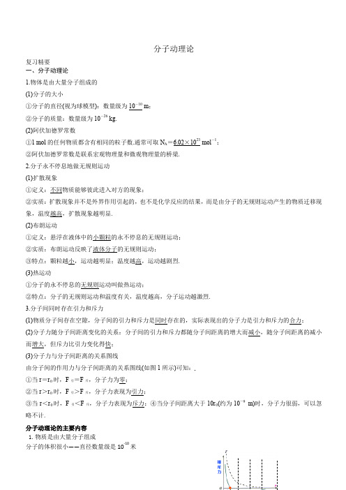 2019年高考物理二轮复习专题讲义：热学专题 081.分子动理论(含答案)