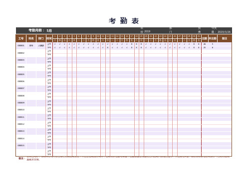 考勤表(带全自动万年历公式)