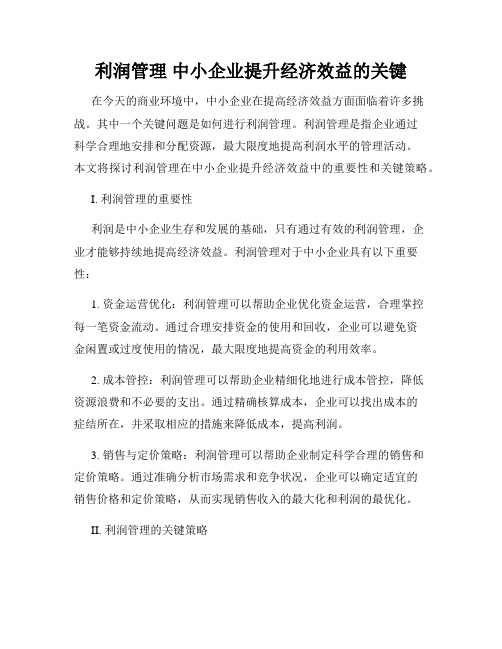 利润管理 中小企业提升经济效益的关键