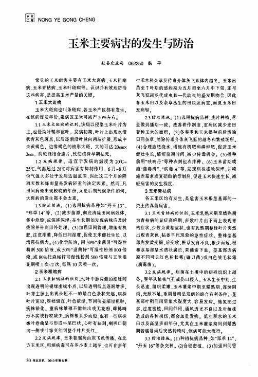 玉米主要病害的发生与防治