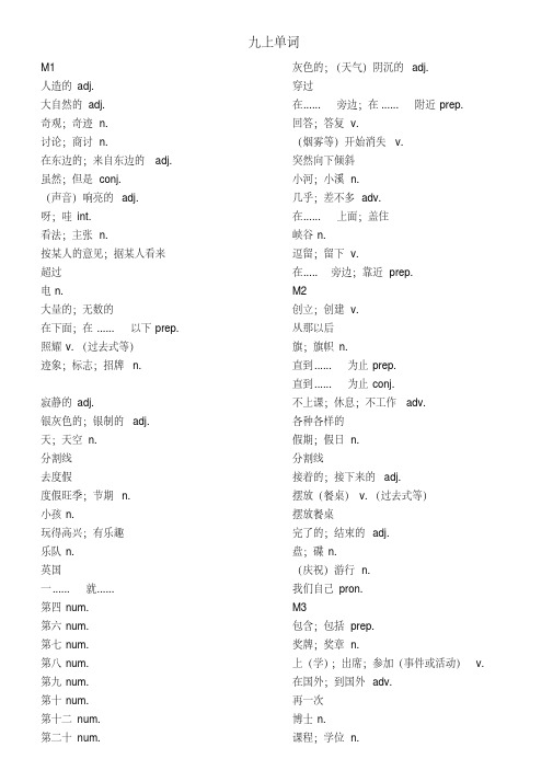 外研版九年级上册英语单词表中文版