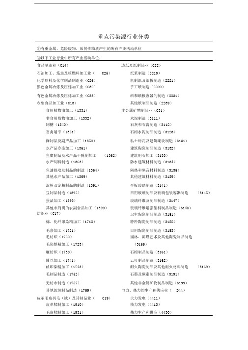 重点污染源行业分类