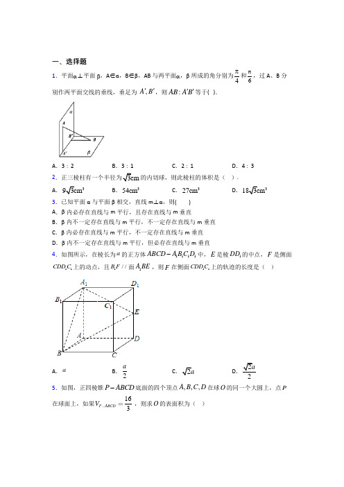 人教版高中数学必修第二册第三单元《立体几何初步》测试(含答案解析)(2)