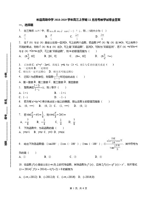 彬县高级中学2018-2019学年高三上学期11月月考数学试卷含答案