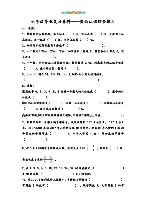 苏教版六年级毕业复习题--数的认识.doc
