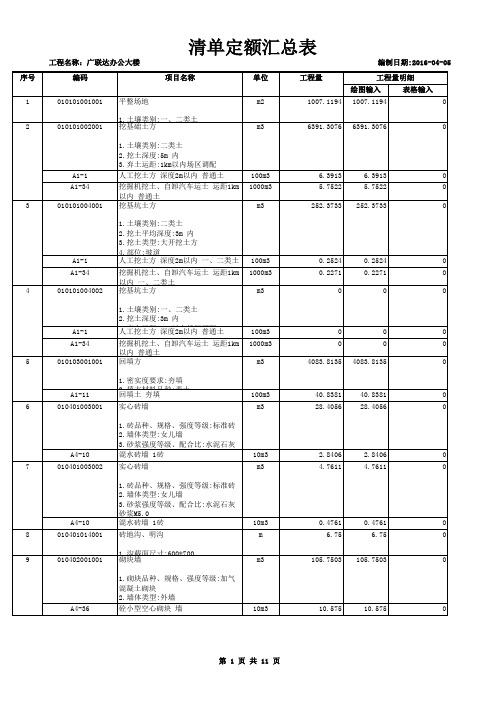 清单定额汇总表