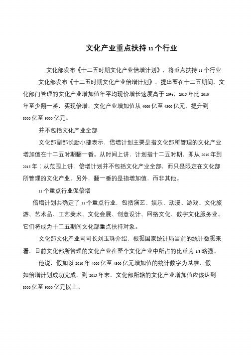 文化产业重点扶持11个行业