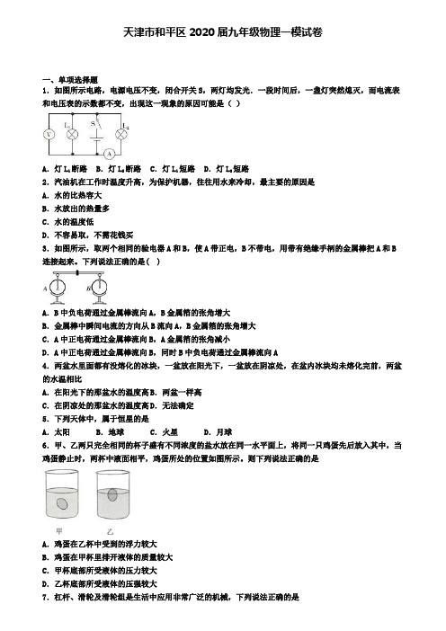 天津市和平区2020届九年级物理一模试卷