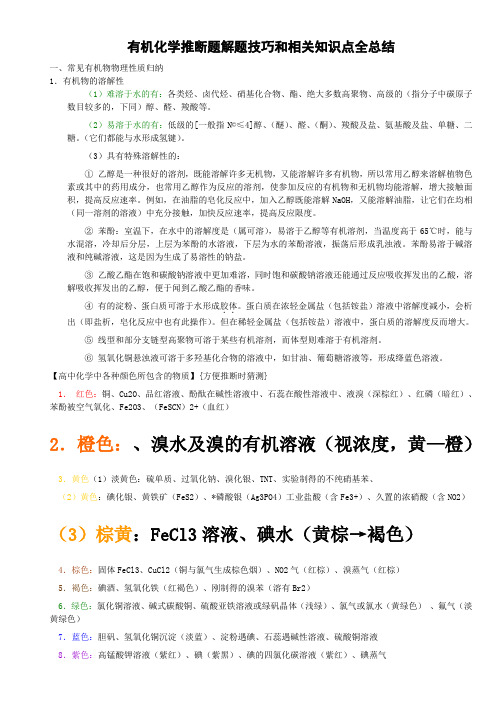 高中有机化学推断题相关知识点全总结