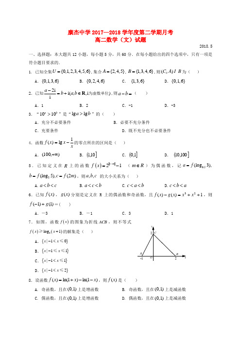 山西省康杰中学2017-2018学年高二数学5月月考试题 文