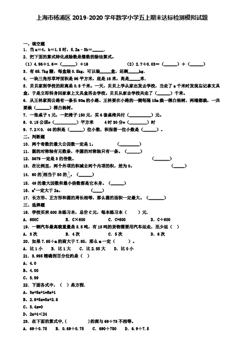 上海市杨浦区2019-2020学年数学小学五上期末达标检测模拟试题