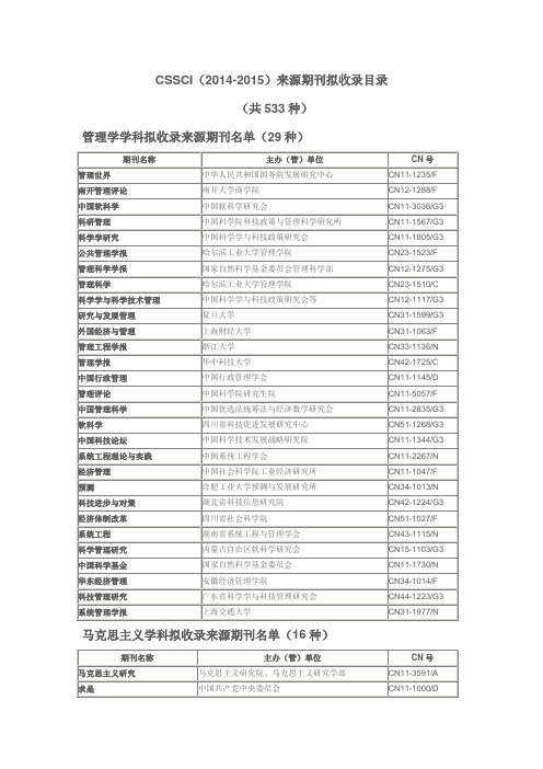 CSSCI_2014-2015(C刊)来源期刊目录(南大核心期刊目录2014-2015) 2