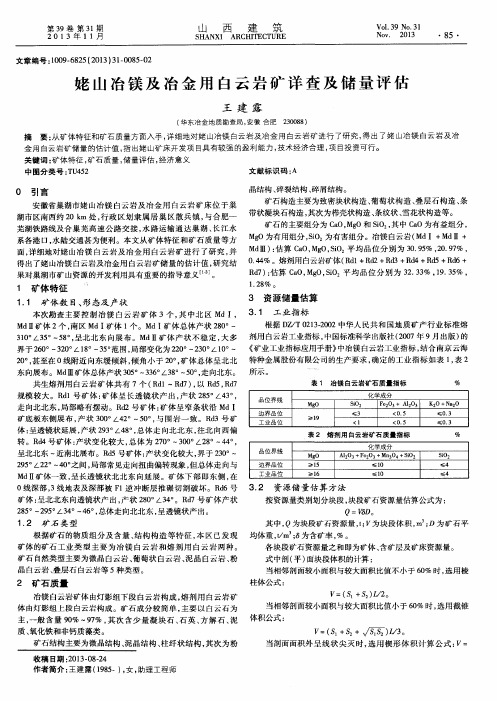 姥山冶镁及冶金用白云岩矿详查及储量评估