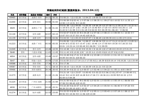 草海站列车时刻表
