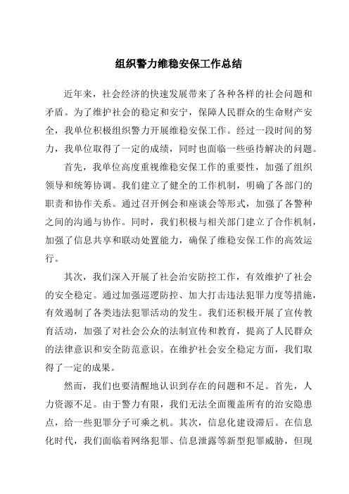 组织警力维稳安保工作总结