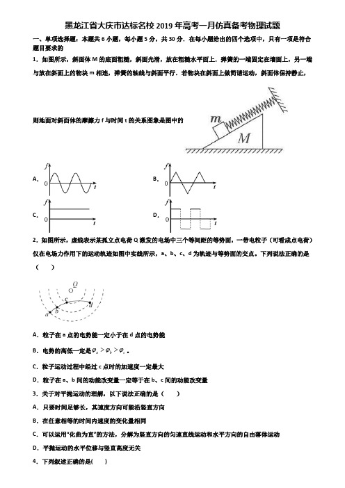 黑龙江省大庆市达标名校2019年高考一月仿真备考物理试题含解析