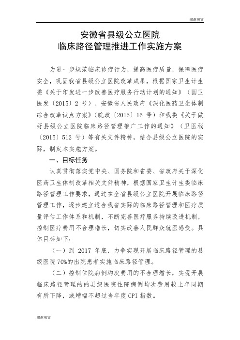 安徽省县级公立医院临床路径管理推进工作实施方案.doc