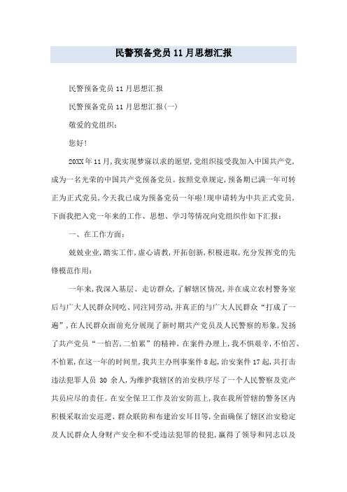 民警预备党员11月思想汇报