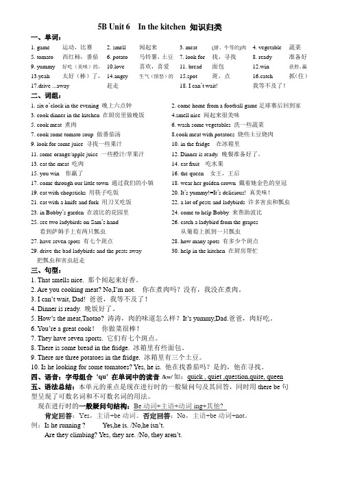 牛津英语五年级下必背5B Unit 6 知识点语言点归类