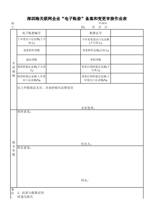(海关)电子账册备案和变更审核作业表