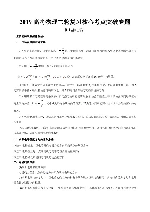 2019高考物理二轮复习专题9.1 静电场一-冲刺核心考点突破 Word版含解析