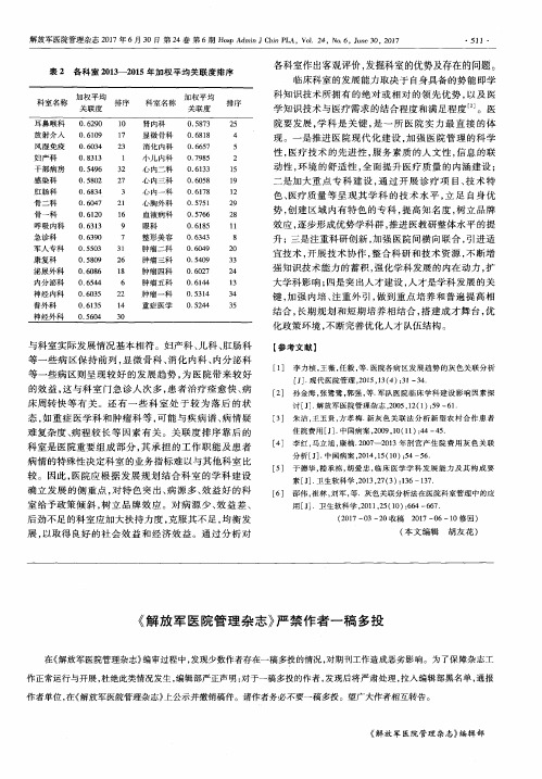 《解放军医院管理杂志》严禁作者一稿多投