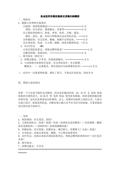 执业医师实践技能病史采集归纳概括