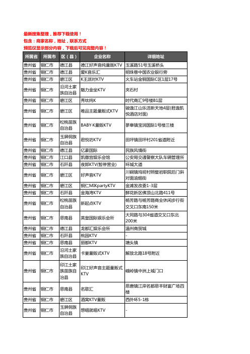 新版贵州省铜仁市KTV企业公司商家户名录单联系方式地址大全154家